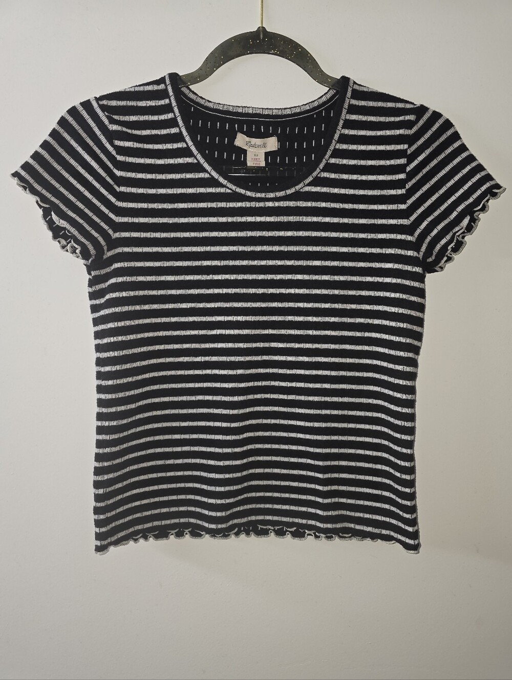 Madewell Black And Gray Striped Lettuce Edge Ribbed Baby Tee Size XS